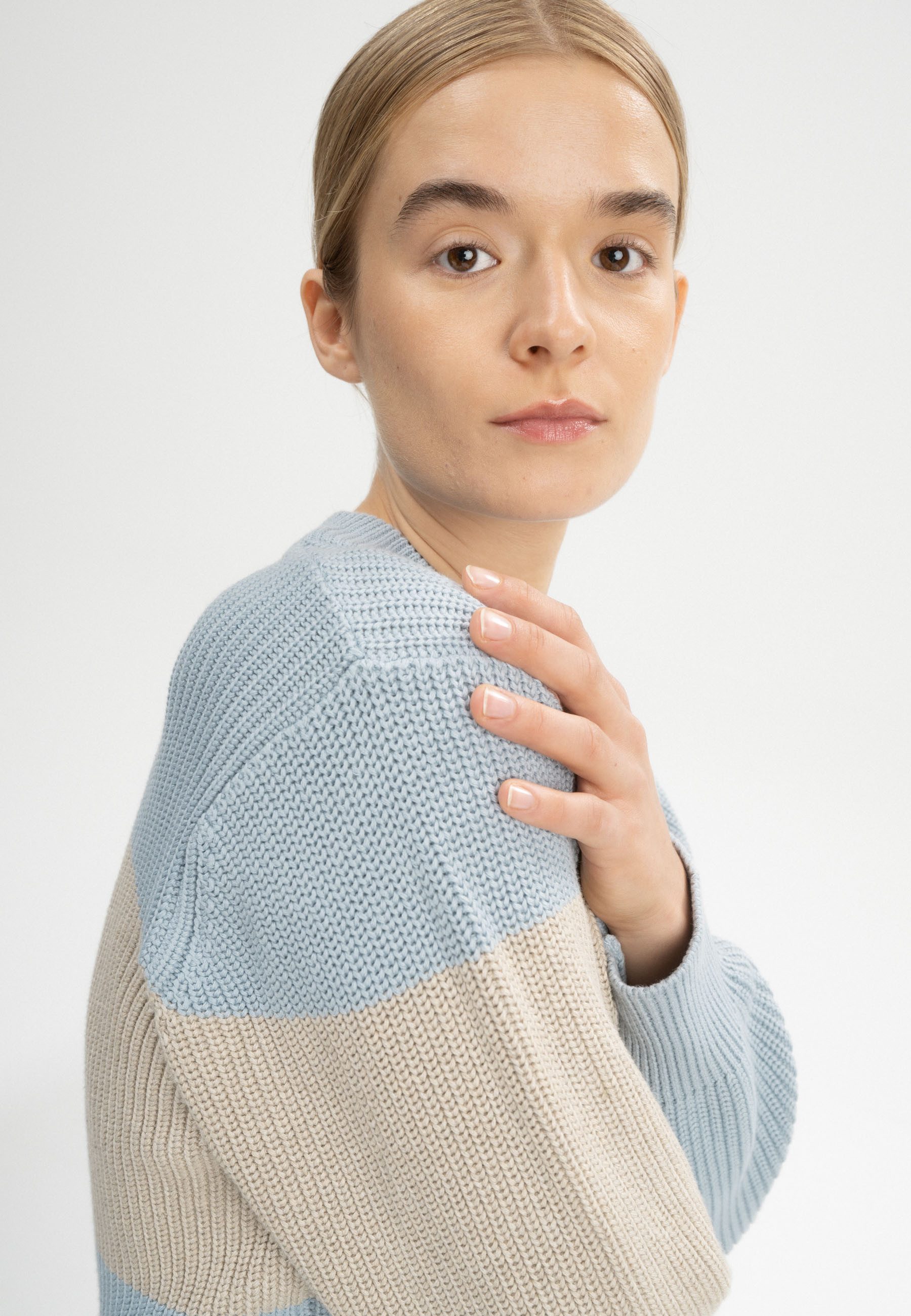 MELA Strickpullover Rippstrick Pullover Style ADAH STRIPES Gerippter Kragen, Saum und gerippte Bündchen
