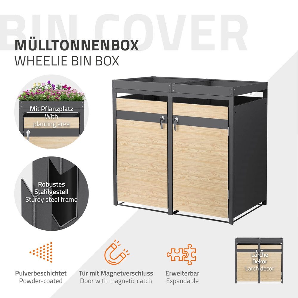 ML-DESIGN Mülltonnenbox Müllbox aus Stahl wetterfeste Mülltonnen Verkleidung Mülltonnengarage, Mülltonnencontainer mit Klappdeckel/Tür für 2 Tonne 120 oder 240 Liter