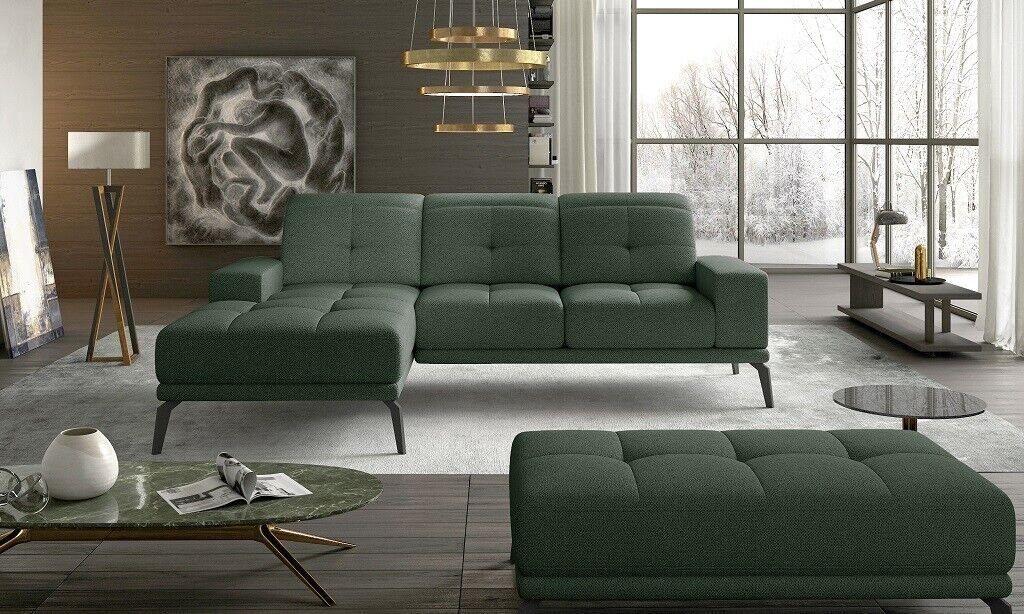 JVmoebel Ecksofa, Designer Sofa Couch Ecksofa Textil Polster Garnitur Wohnlandschaft Grün