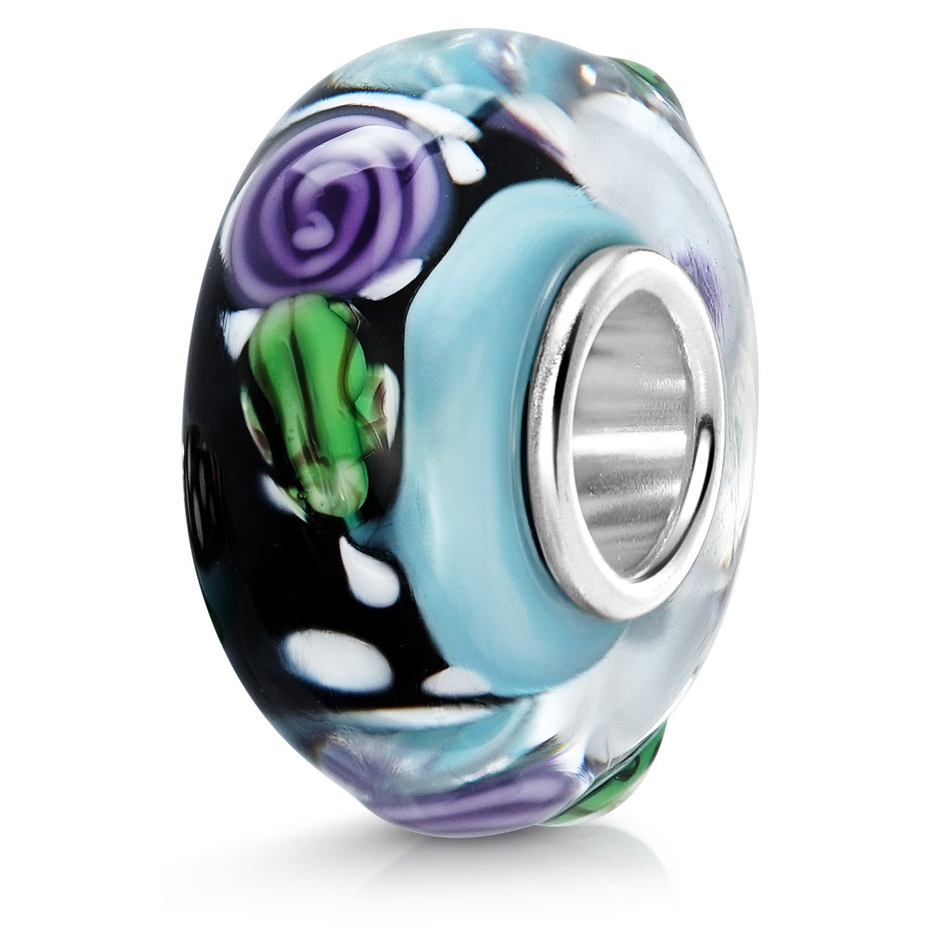 Materia Bead 3D Glas Blume / Blatt Hülse 925 Silber 297, Hülse aus 925 Sterling Silber