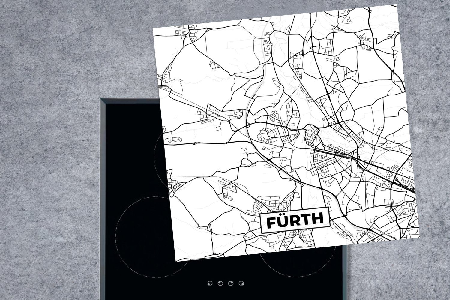 tlg), Karte Arbeitsplatte für Ceranfeldabdeckung, Stadtplan, Vinyl, - - Fürth MuchoWow 78x78 cm, küche Herdblende-/Abdeckplatte (1