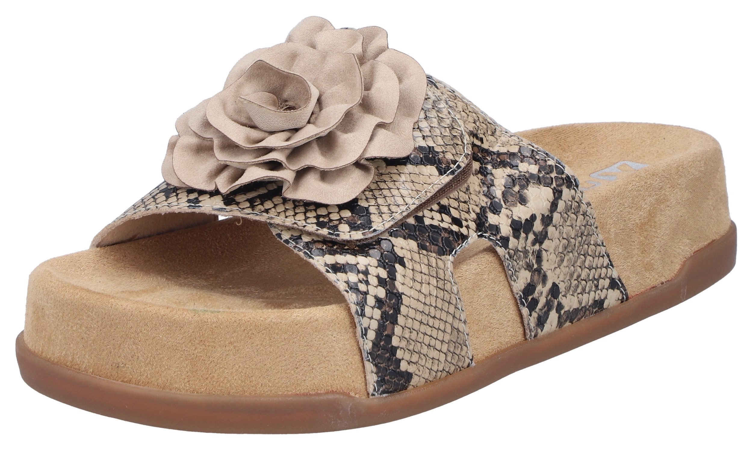 Rieker Pantolette Sommerschuh, Urlaubsschuh, Strandschuh mit Blüte