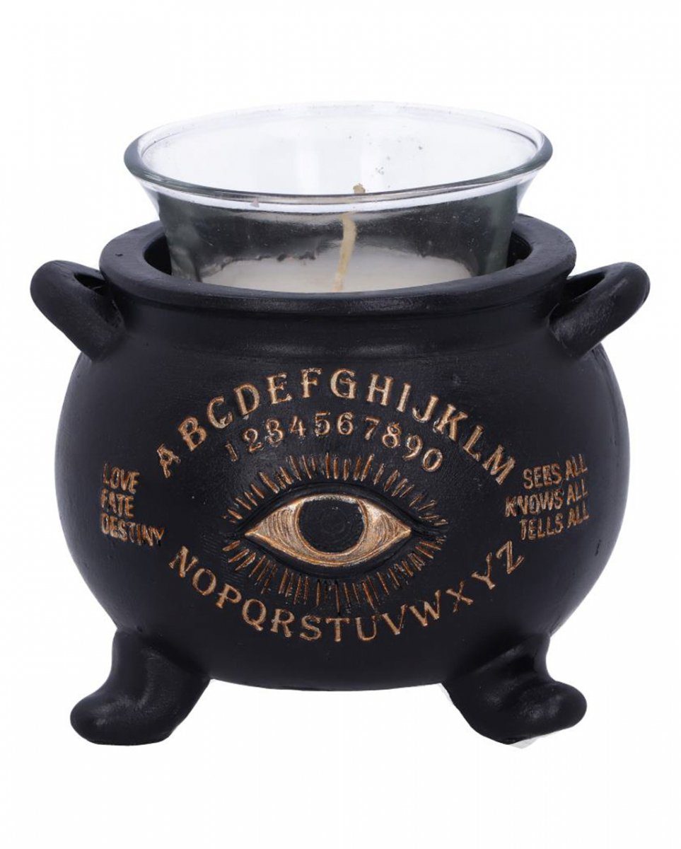 Schwarzer Design Hexenkessel mit Dekofigur Horror-Shop Teelich als Ouija
