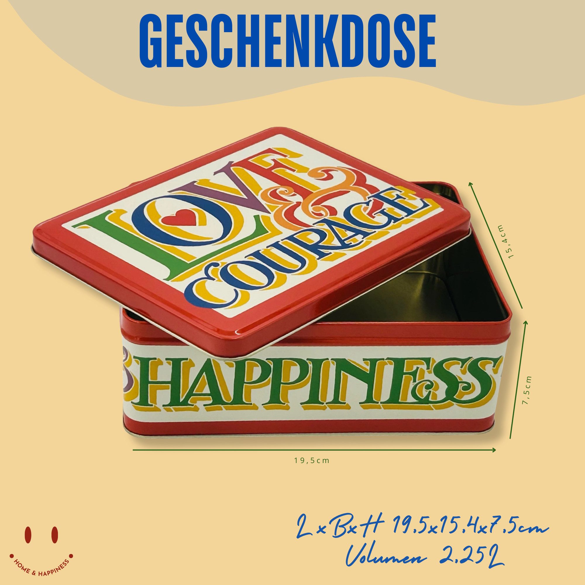 MediMuc Aufbewahrungsdose Geschenkdose Auswahl Home & Happiness oder Change the World