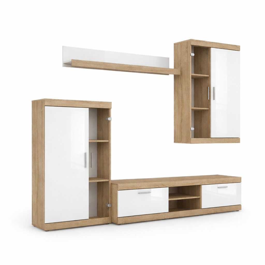 OTTO home Wohnwand Cleo 2, Anbauwand, Wohnkombination, Wohnzimmer-Set, (4-St), UV-Lackiert Fronten in Hochglanz, Gesamtbreite ca 260 cm