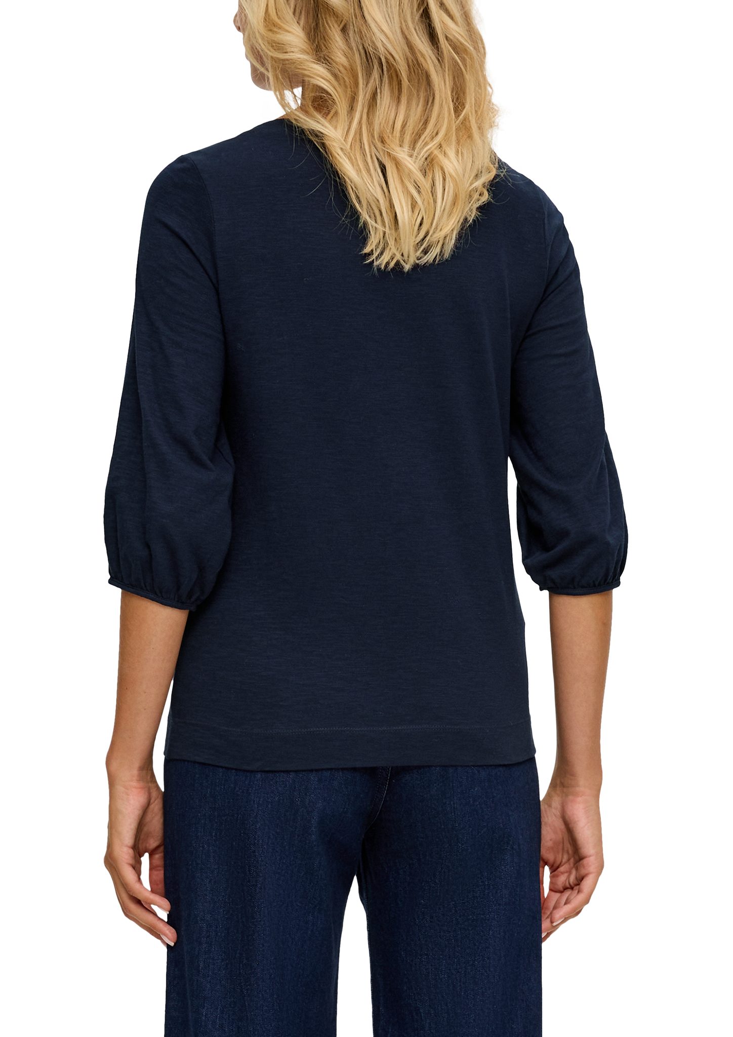 s.Oliver U-Boot-Ausschnitt navy mit Baumwollshirt 3/4-Arm-Shirt