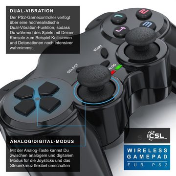 CSL PlayStation-Controller (1 St., Wireless PS2 Gamepad, 2,4 GHz Funk Adapter mit Dual Vibration)