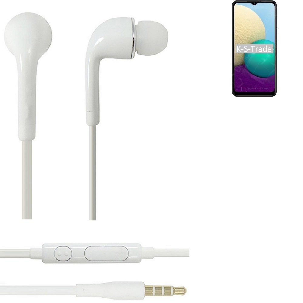 K-S-Trade für Samsung Galaxy A02 Lautstärkeregler (Kopfhörer Headset 3,5mm) u Mikrofon weiß mit In-Ear-Kopfhörer