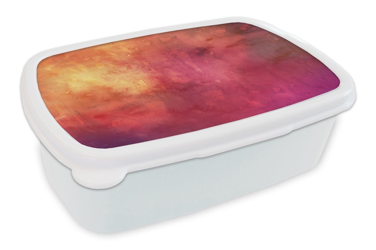 MuchoWow Lunchbox für Jungs (2-tlg), für Rot Mädchen Brotbox Aquarell - Erwachsene, und - und Brotdose, Orange Kinder weiß - Kunststoff, Farbton