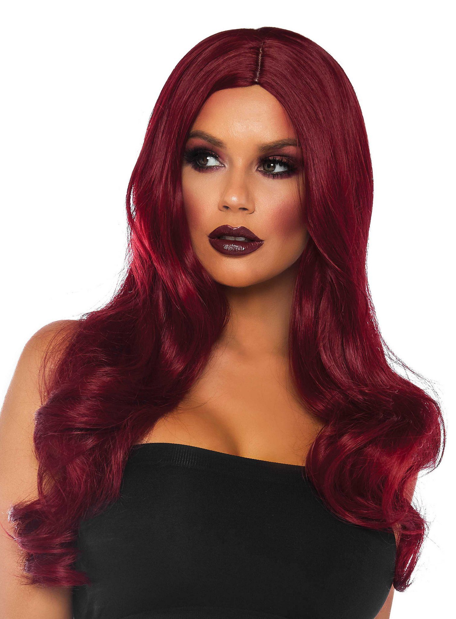 Leg Avenue Kostüm-Perücke Lockenperücke Burgund Kostümperücke Fasching Karne, Welliges Kunsthaar in dunklem Rot