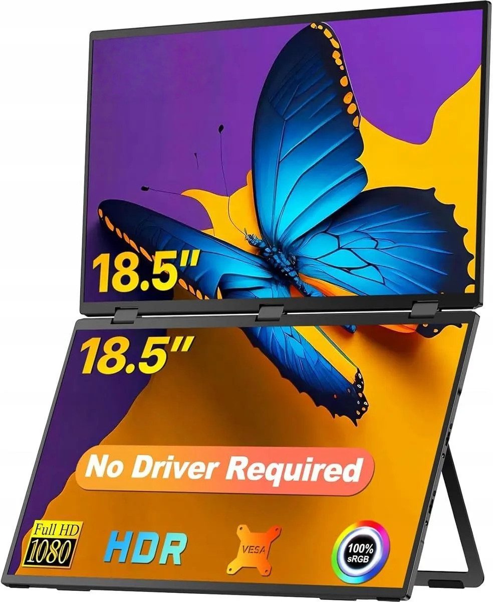 Bundviel Dual Portable Monitor 1080p Faltbarer Triple Monitor mit Stand & VESA Portabler Monitor (1920 x 1080 px, Full HD, 2 ms Reaktionszeit, 60 Hz)