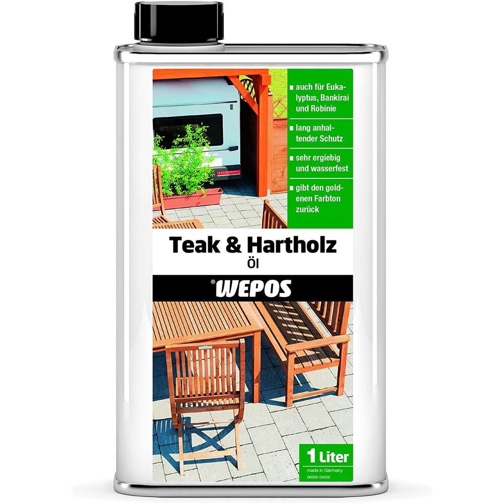 WEPOS CHEMIE GMBH Teakholzöl Teak- und Hartholz Öl 1 L Holzöl Holzpflege, Langanhaltender Schutz und wasserfest