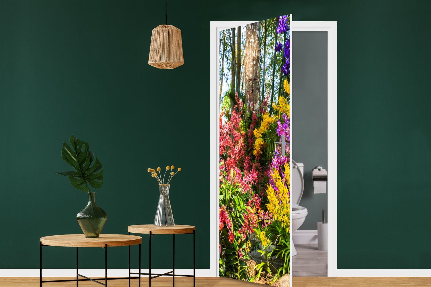 MuchoWow Türtapete Blumen - Fototapete - 75x205 Türaufkleber, für Wald Matt, Regenbogen bedruckt, (1 St), cm Tür, Jahreszeiten, 