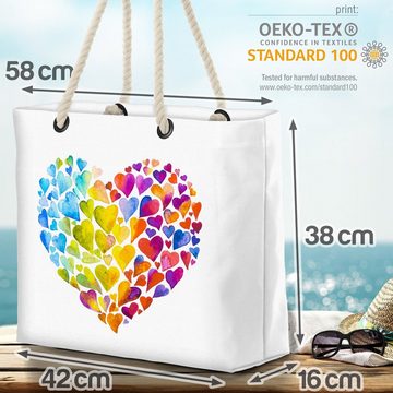 VOID Strandtasche (1-tlg), Wasserfarben Herzen Beach Bag Farben Bunt Herz Liebe Muttertag Geschenk Wasser