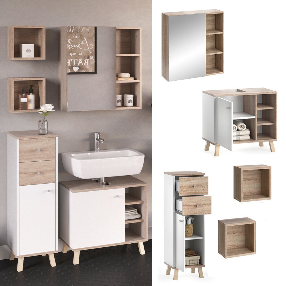 Vicco Badmöbel-Set Senyo, Weiß/Sonoma, 4 Teile, günstig online kaufen