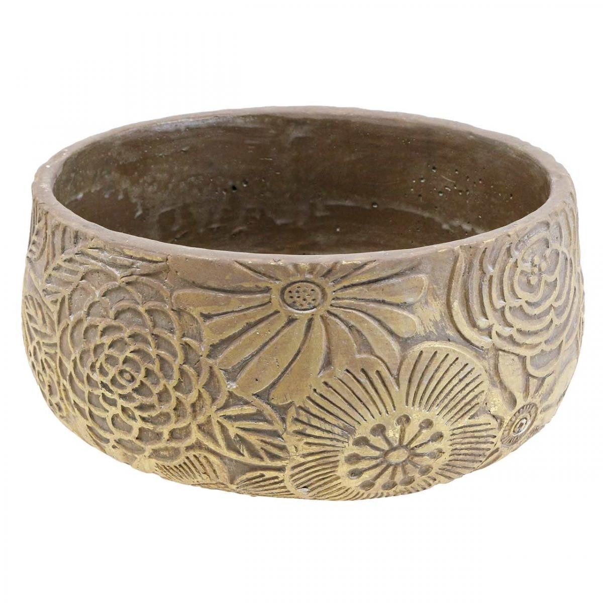 Übertopf Dekoschale Keramik Goldene Blüten Braun Ø23,5cm H11,5cm - Vielseitige