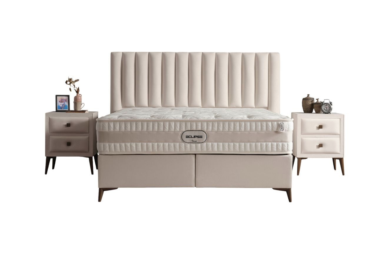 Villa Möbel Boxspringbett Eclipse (Bett, mit gestepptem Kopfteil in pflegeleichtem Mikrofaser-Bezug), Bettkasten mit XXL Stauraum & Gasdruckfedern für einfache Handhabung