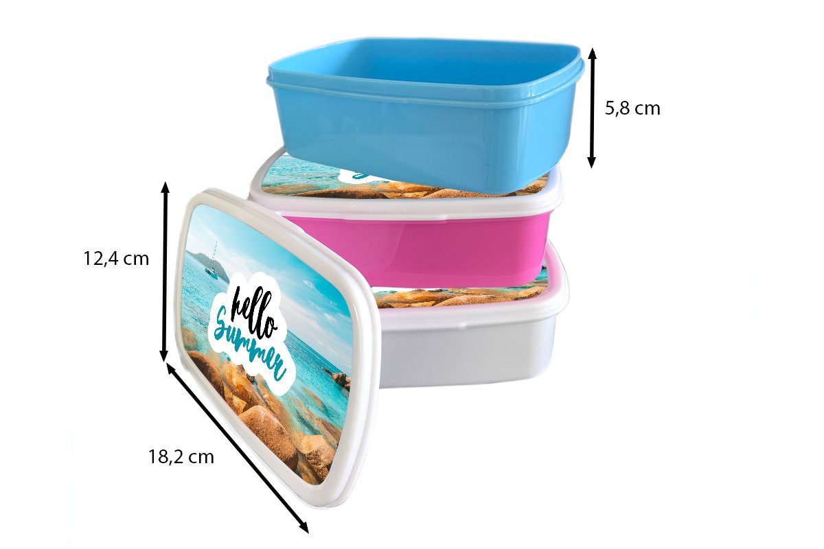MuchoWow Lunchbox Sommer - Brotbox Boot (2-tlg), Snackbox, Kunststoff, Kinder, Kunststoff Erwachsene, Mädchen, für Brotdose rosa Zitat - - Meer