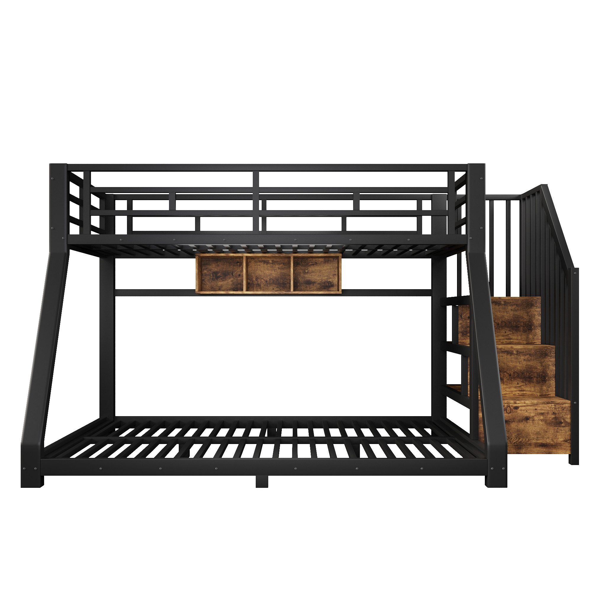 Odikalo Bunk Bed 90x200 140x200 Children's Bed Youth Bed with LED Storage Staircase (With LED light strips, three storage compartments, staircase construction with storage space, railing, step, EN747 certified, without mattress, metal)