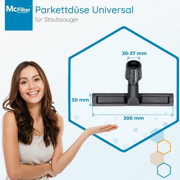 McFilter Parkettdüse Universal mit Vario-Anschluss, Zubehör für alle Staubsauger mit Saugrohranschluss (30-37 mm), (1-tlg), mit 2 Bürsten, Rosshaar, 2 Filzlaufräder an Unterseite