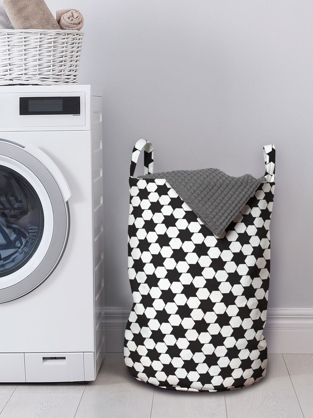mit Wäschekorb Kordelzugverschluss prüfen Abakuhaus Wäschesäckchen Waschsalons, für Abstrakt Geometrisch Hexagon Griffen