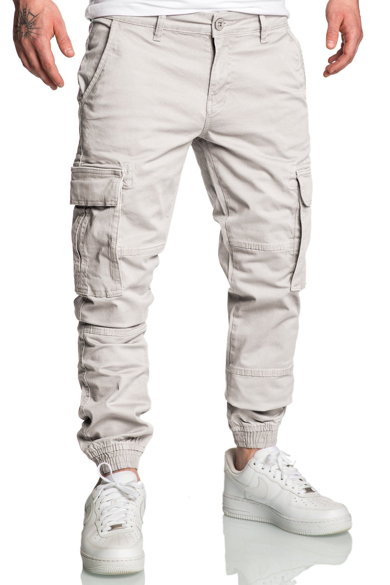 Amaci&Sons Chinohose PLANO Cargo Jogger-Chino Herren Cargo Jogger Chino Jeans Hose Hellgrau