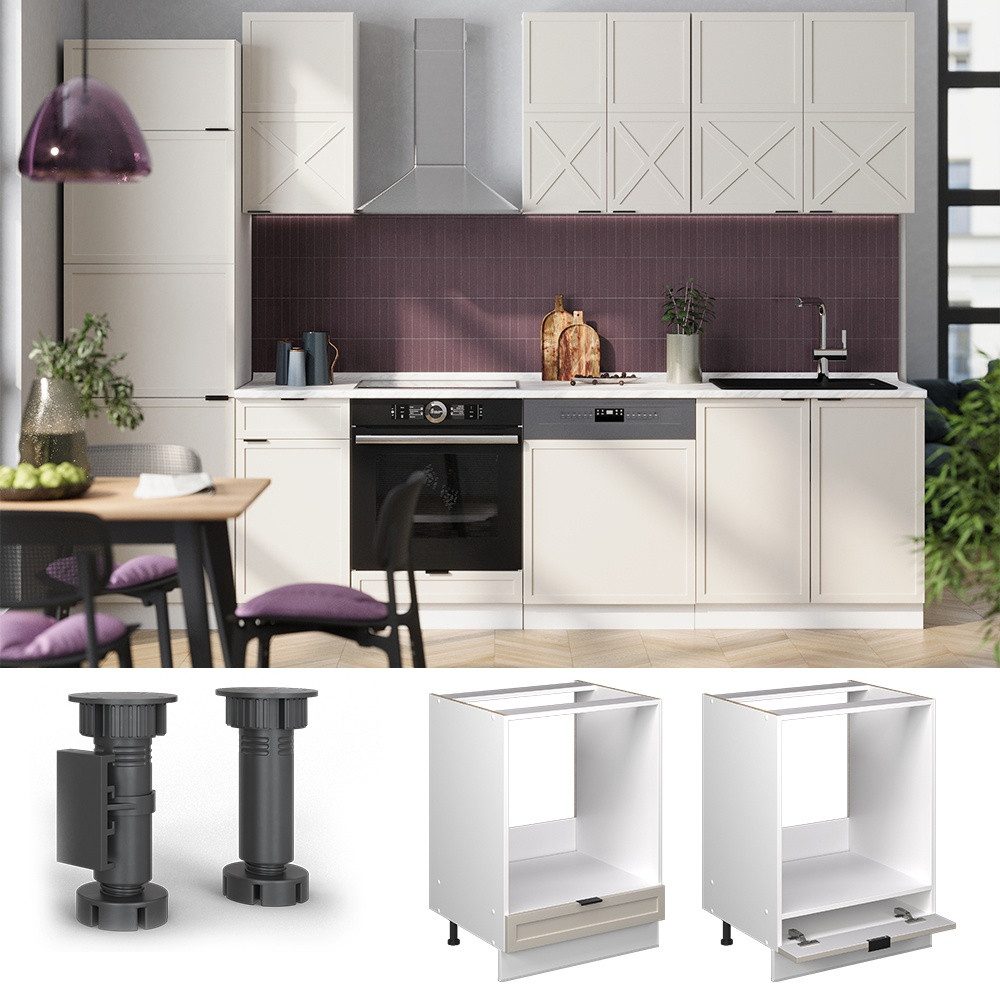 Vicco Herdumbauschrank Fame-Line, GrauBeige/Weiß, 60 cm ohne Arbeitsplatte (1-St) – Bild 4 von 5