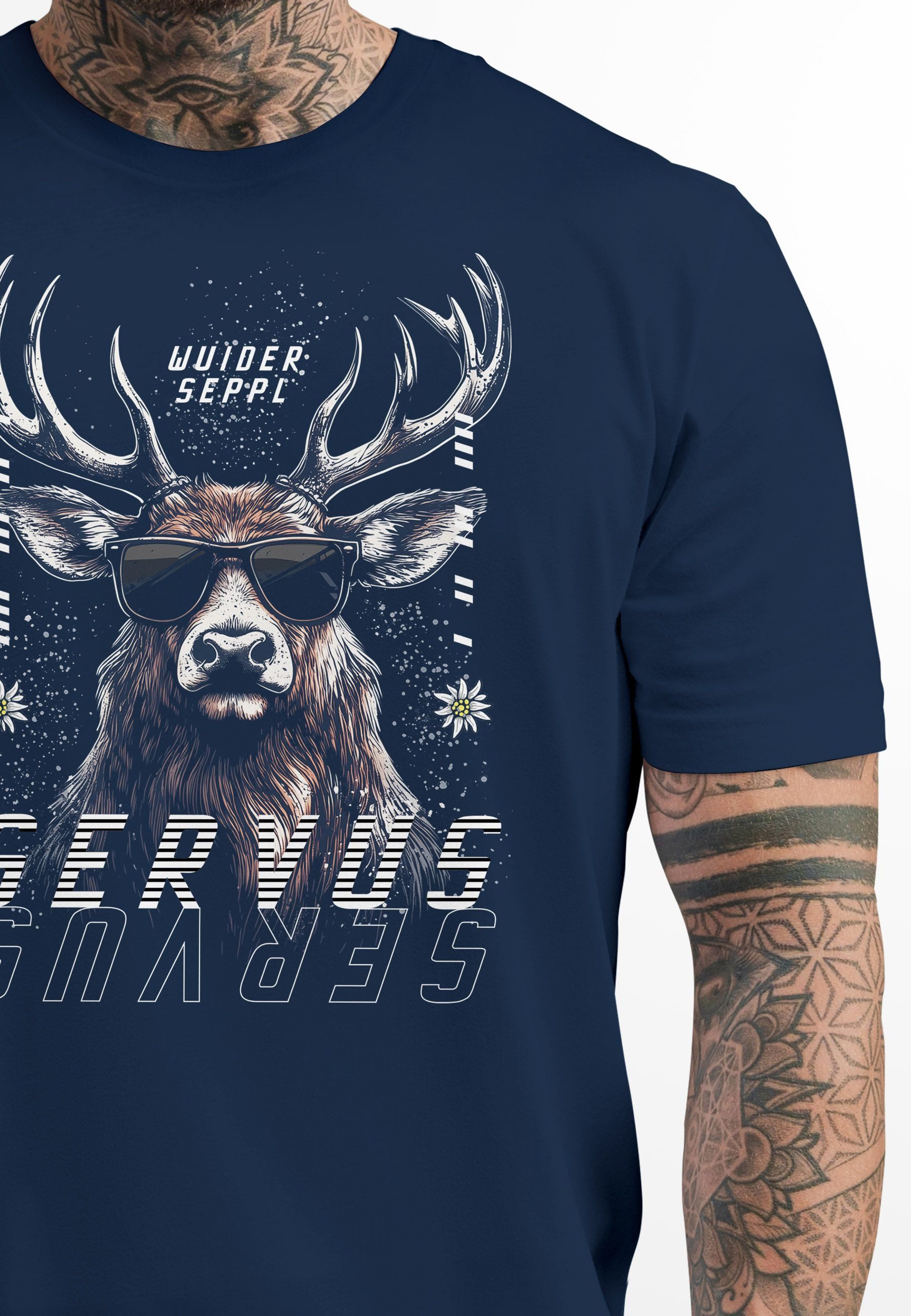 Neverless Print-Shirt Herren T-Shirt Servus Hirsch Trachtenshirt Modern Techno Style mit Print – Bild 3 von 5