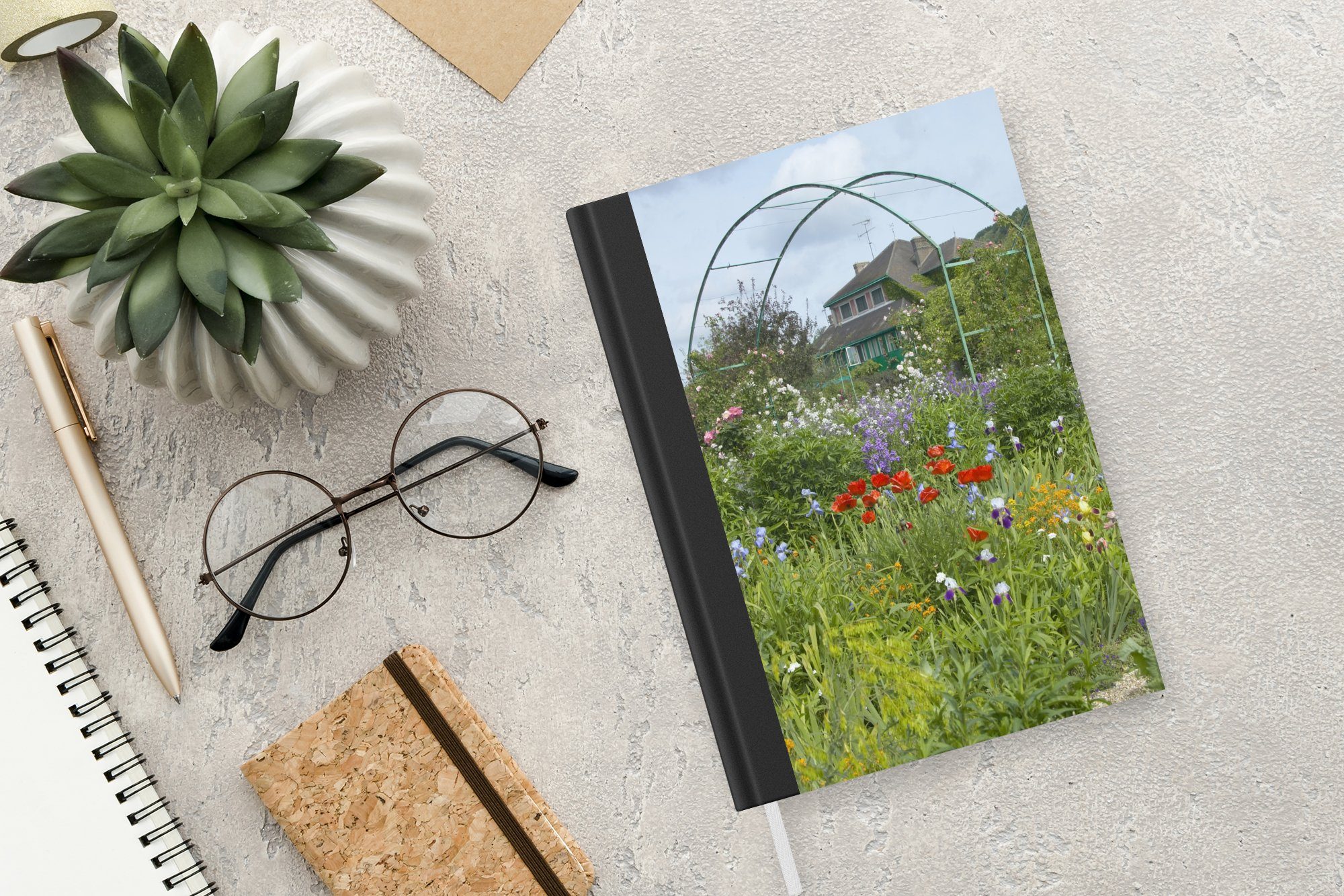 MuchoWow Notizbuch 98 Haus Journal, bunten mit Blumen Giverny, Garten Monets im Seiten, Merkzettel, Haushaltsbuch A5, in Notizheft, Tagebuch, Frankreich