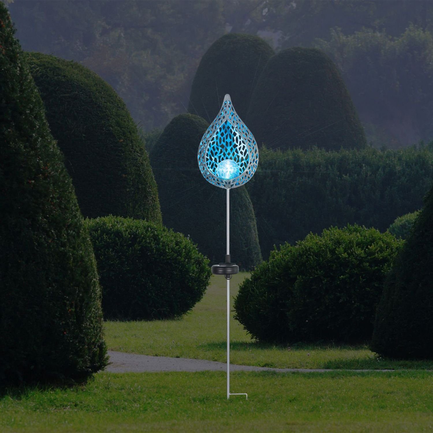 Außenleuchte GLOBO Blau Garten Außen Solarleuchte Solarleuchte Globo Flamme LED Solarlampe