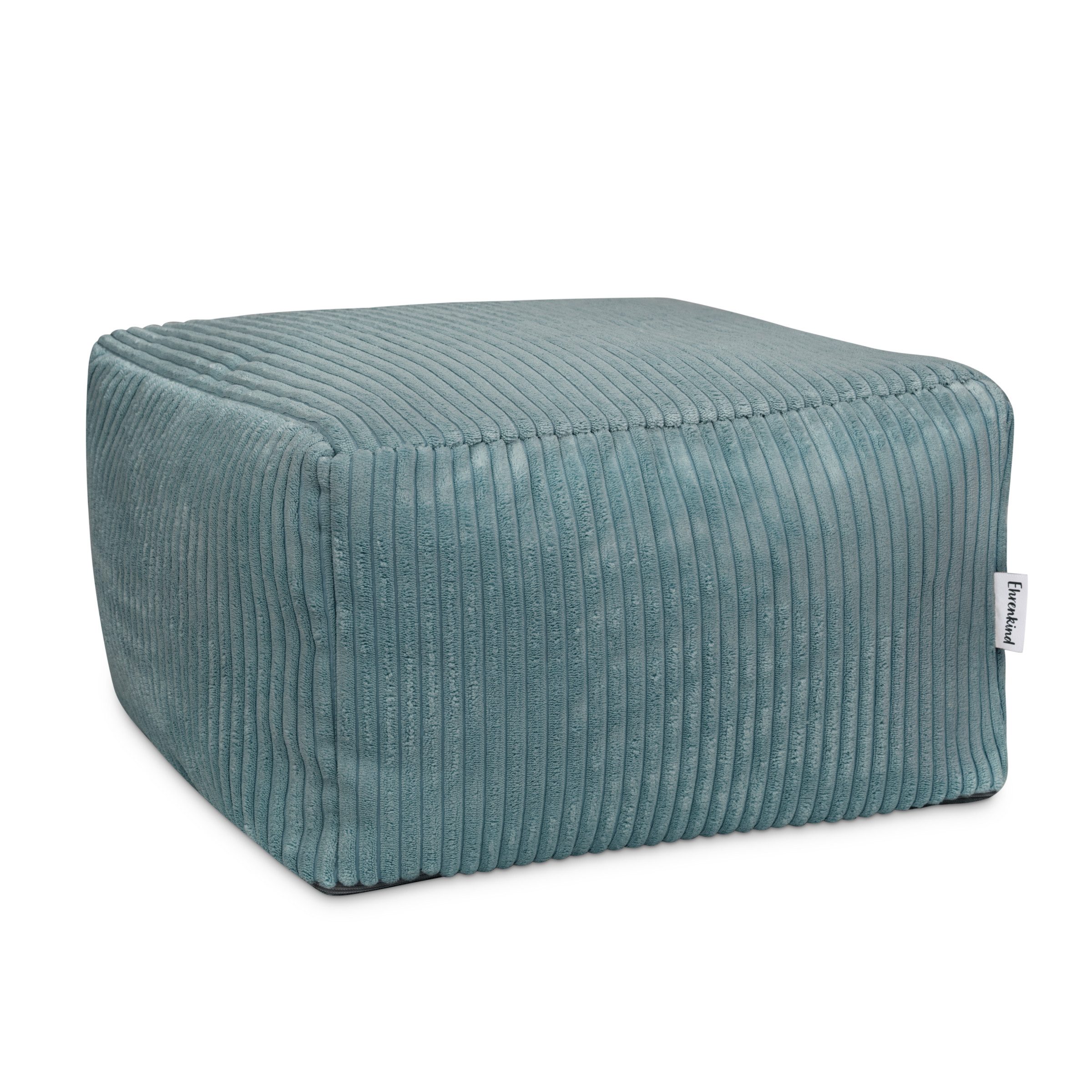 Ehrenkind Sitzsack Pouf Cord (Eckig Blaugrün, mit EPS-Füllung, abnehmbarem Bezug und Innensack), Sitzkissen für Kinderzimmer, Bezug bei 30 °C waschbar