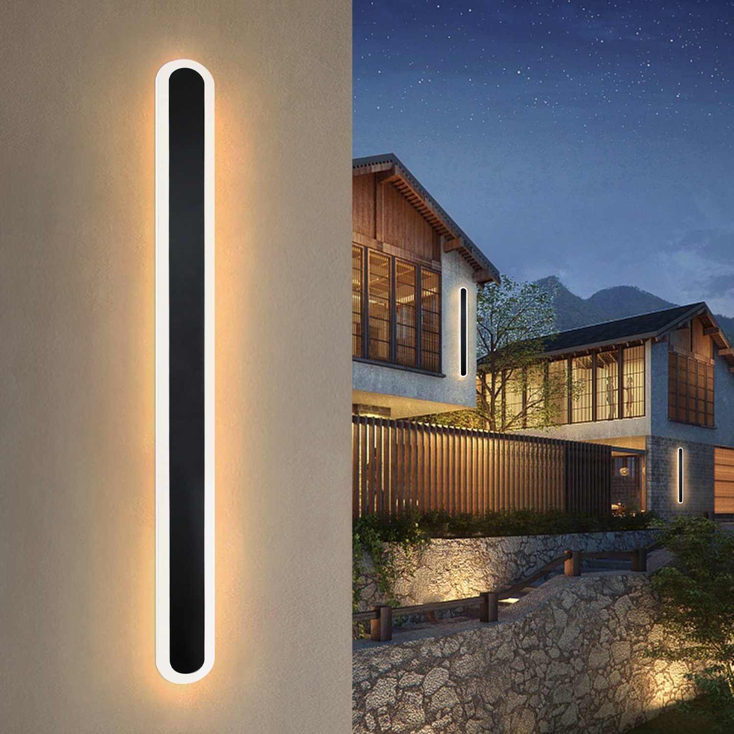 ZMH LED Außen-Wandleuchte schwarz Wasserdicht Wandbeleuchtung Modern Außen, LED fest integriert, Warmweiß, 3000K, 100cm, 21W, Oval