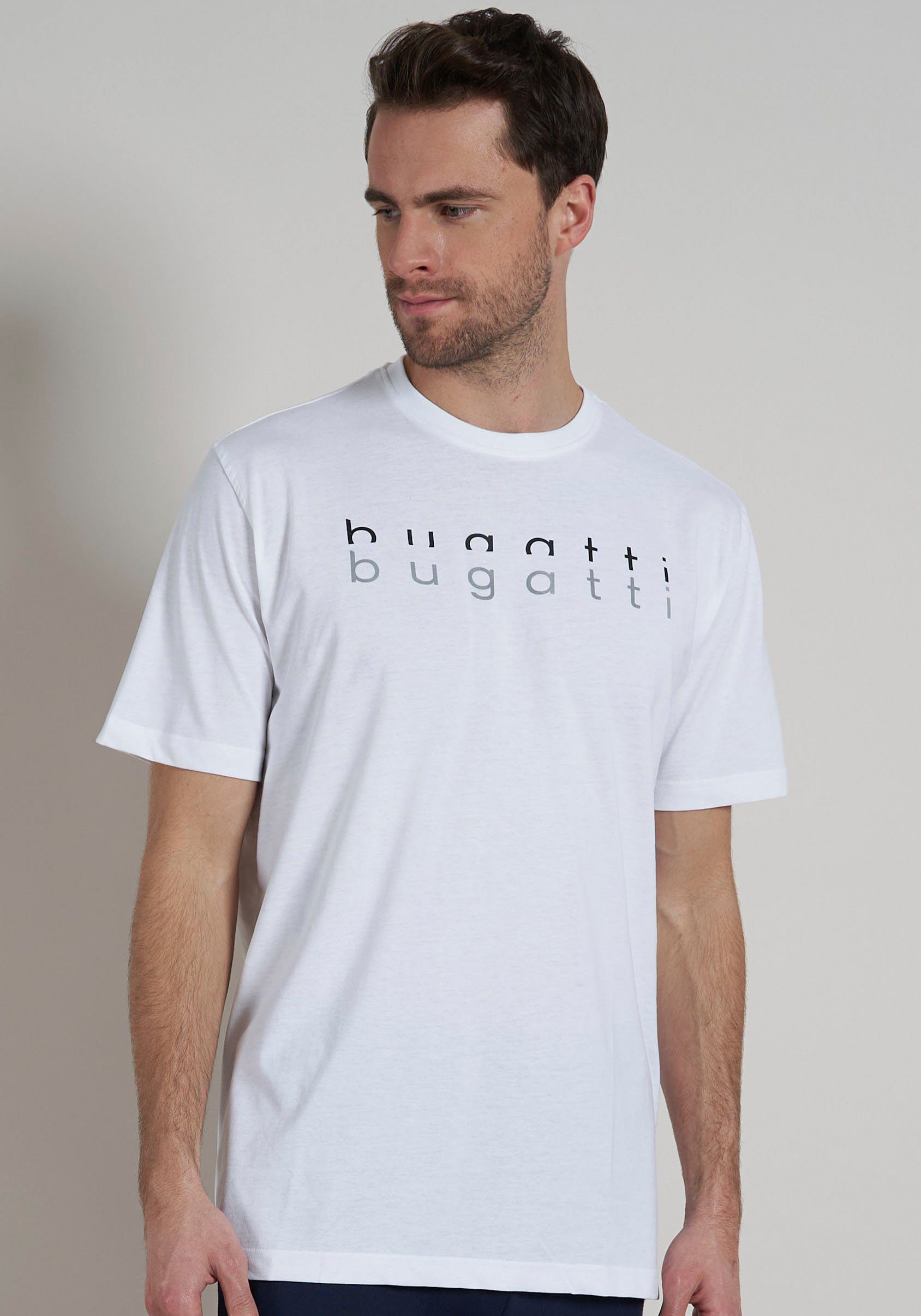 bugatti T-Shirt Palermo Kurzarm, Rundhalsausschnitt, mit Logo, bequem, leicht, Baumwollmix