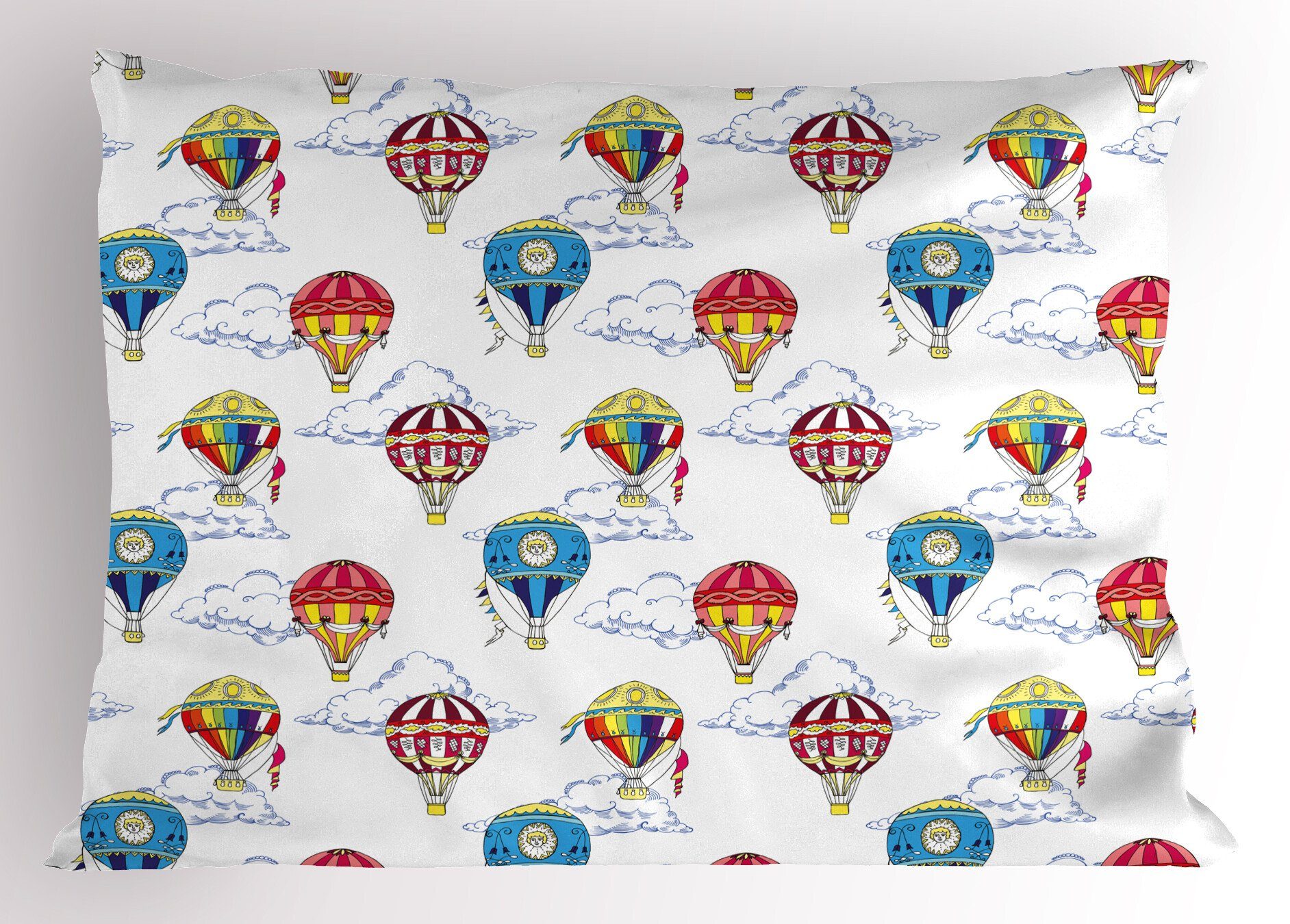 Dekorativer (1 Jahrgang Kissenbezug, Wolken Gedruckter Heißluftballons Standard Abakuhaus Stück), Kissenbezüge Size King