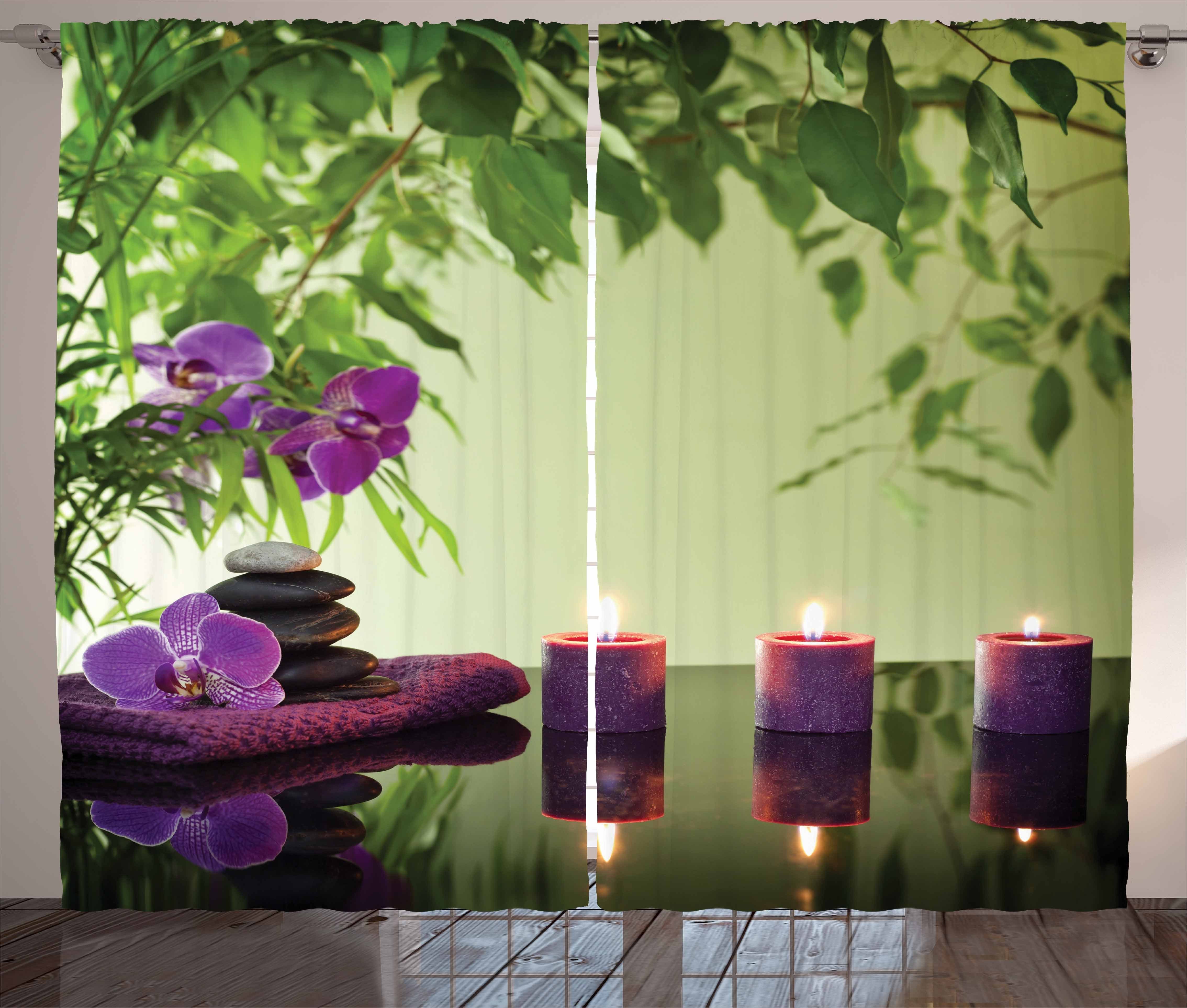Zen und Abakuhaus, Kräuselband mit Vorhang Kerzen Schlafzimmer Schlaufen Spa Haken, Bloom Gardine Orchideen