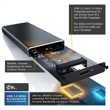 CSL Festplatten-Gehäuse, M.2 Key-M PCIe extern USB 3.2 für NVME M.2 SSDs / unterstützt UASP