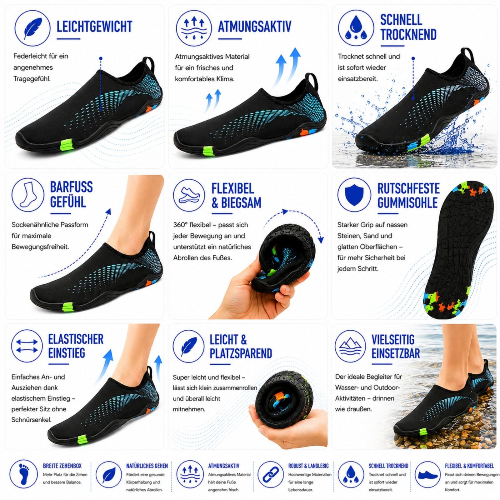 DOTALES Aquaflex Barfuß-Wasserschuhe, Badeschuhe Damen & Herren Aquaschuh Minimalschuhe
