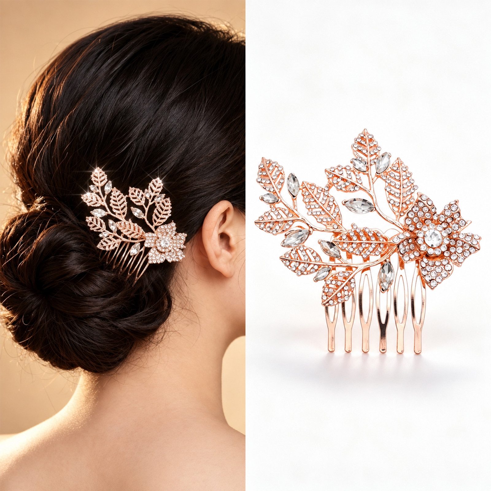 MOPUEA Haarspange Haarspange Kristall-Haar-Accessoires Braut-Haarkämme, 1-teiliger Braut-Haarkamm mit Kristallen für Hochzeit und Festanlässe, Handgefertigter Kristall-Haarkamm für Braut, Brautjungfer und Festlook, Handgefertigt, funkelnde Kristalle, Strasssteine, robuste Legierung