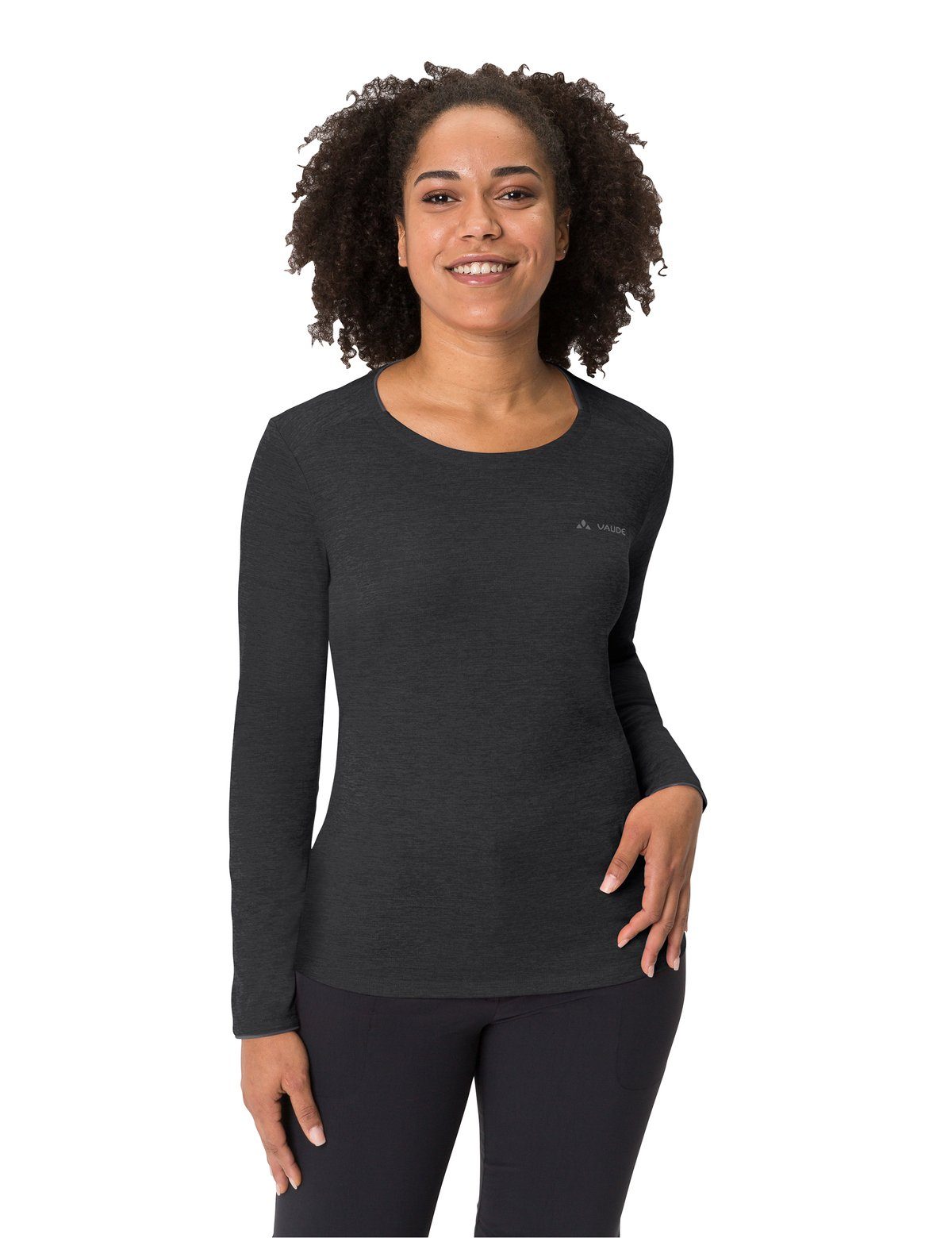 Essential T-Shirt VAUDE Women's black LS (1-tlg) T-Shirt Knopf Grüner