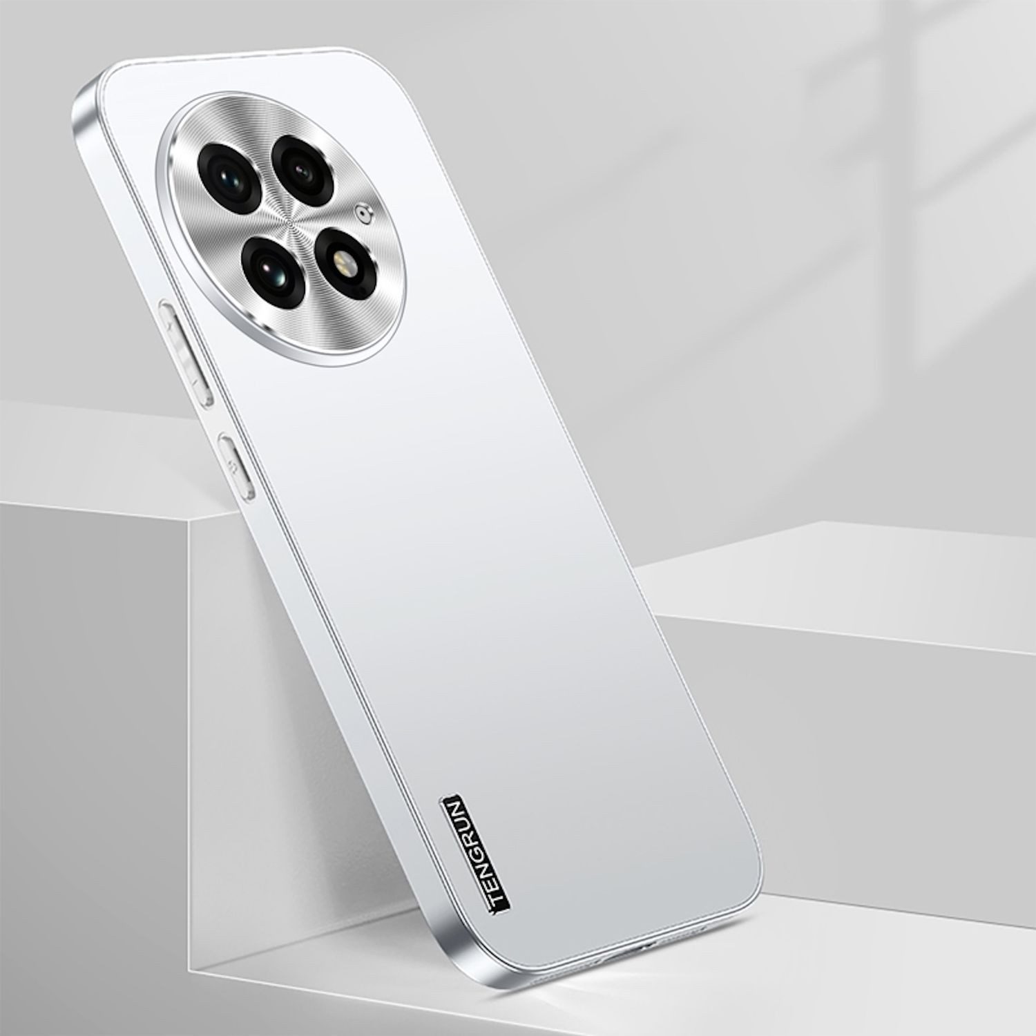 Wigento Handyhülle Für OnePlus 13 Feinmattes Metall Design Optik Handy Hülle Case Silber, Mikro-frostige Metallic-Lackierung, stilvolles Design