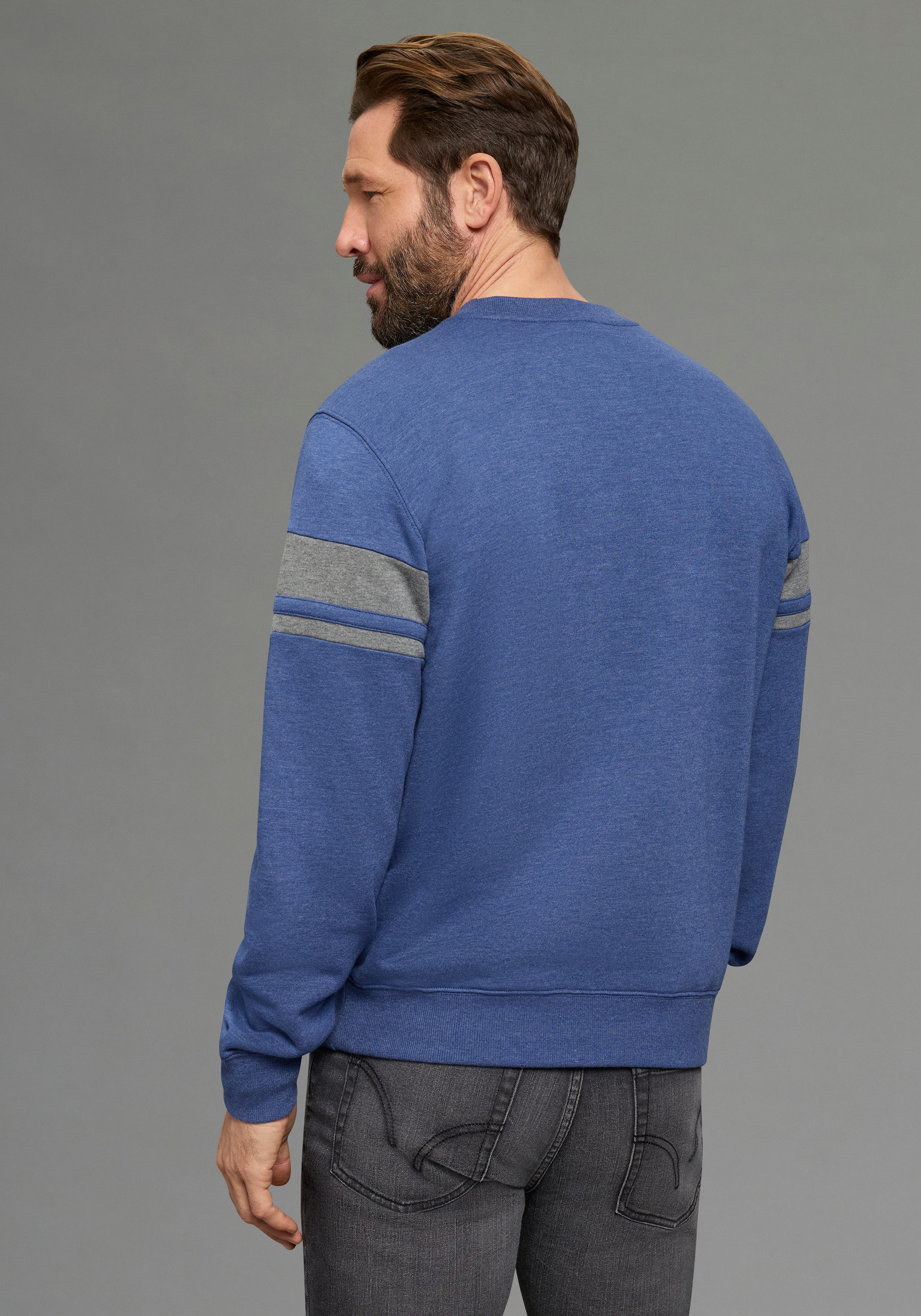 Man's World Sweatshirt gestreift, mit Rundhalsausschnitt, Langarm, angeraute Sweatware