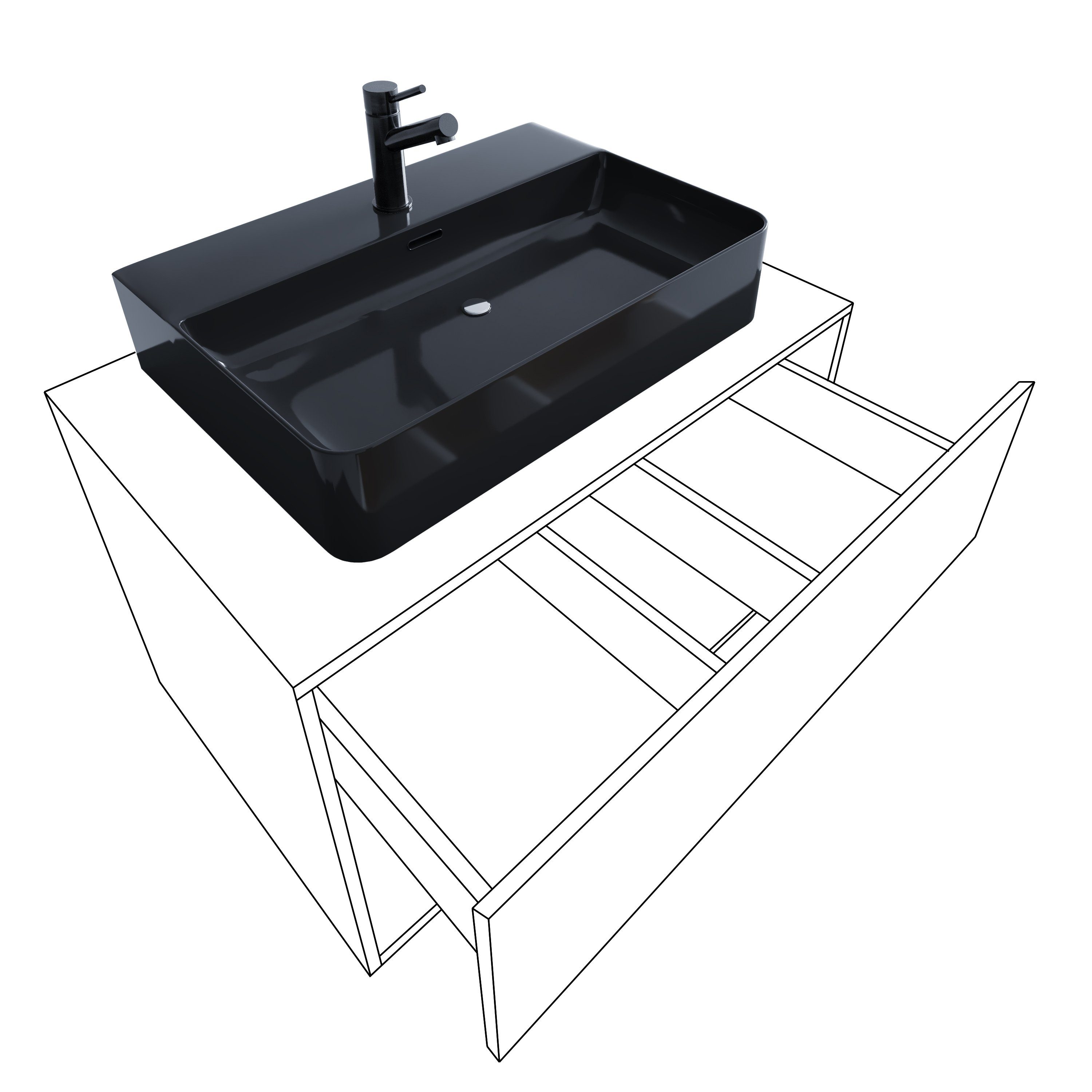 VCM Waschtisch 5-tlg Waschtisch Badmöbel 80cm Lendas XL Schublade