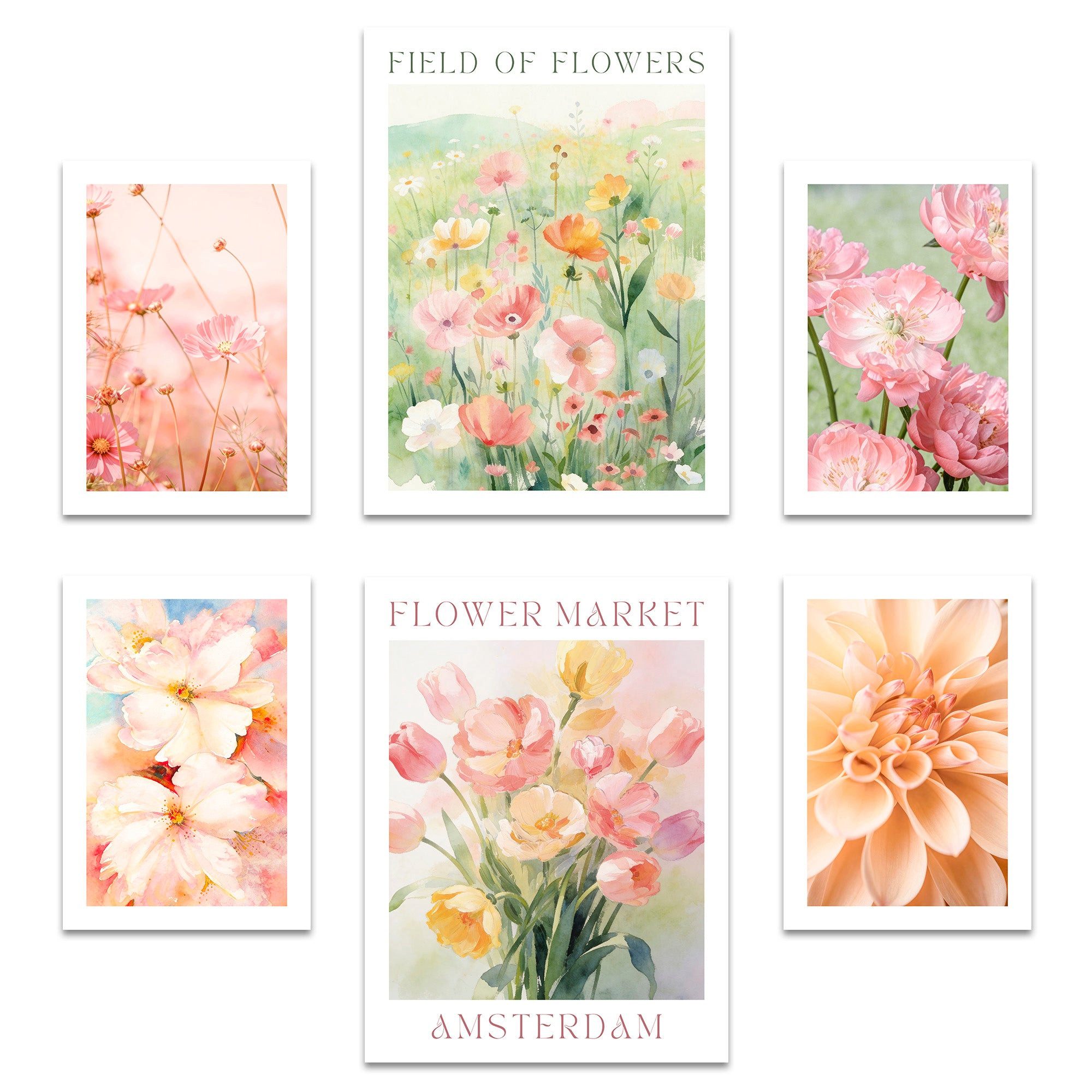 ARTFAVES Bilder-Collage Poster Set Flower Time I mehrteilige Bilderwand I Wandbilder Blumen, (Wandbilder modern, 6 St)