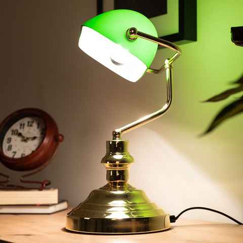 Globo LED Tischleuchte, Leuchtmittel nicht inklusive, Nostalgie Antik Retro Bankerlampe Schreibtischlampe Tischleuchte Globo