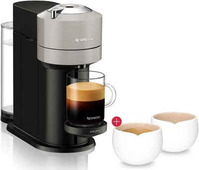 Krups Kapselmaschine Nespresso Vertuo Next Light Grey Kaffeemaschine, + Origin Espresso Tassen 2x 40 ml, Kurze Aufheizzeit, One-Touch-System