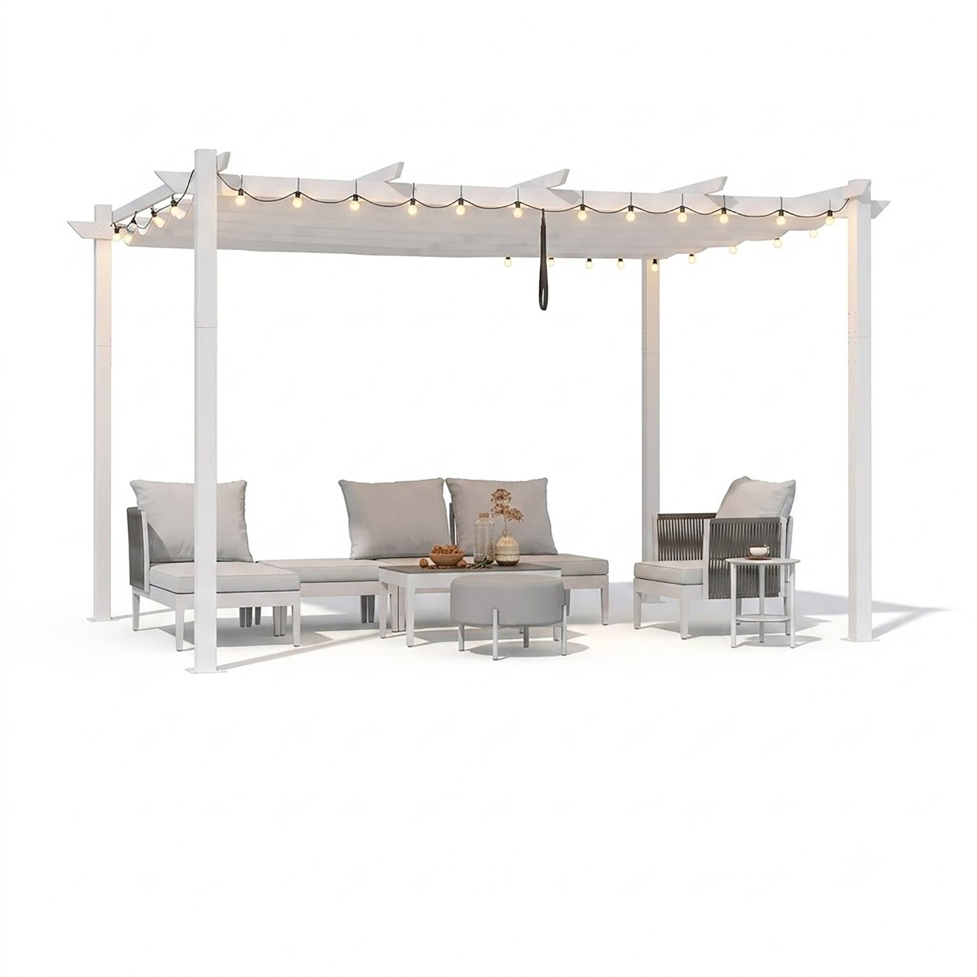 PURPLE LEAF Pergola 3 x 4 m Pavillon mit Schiebedach Aluminium Wasserdicht, UV-Schutz, BxTxH: 400x300x245 cm, (Komplettes Set, 1Pergola + 1 Lichterkette), Gartenpavillon Stabil & Winterfest, Terrasse, Balkon