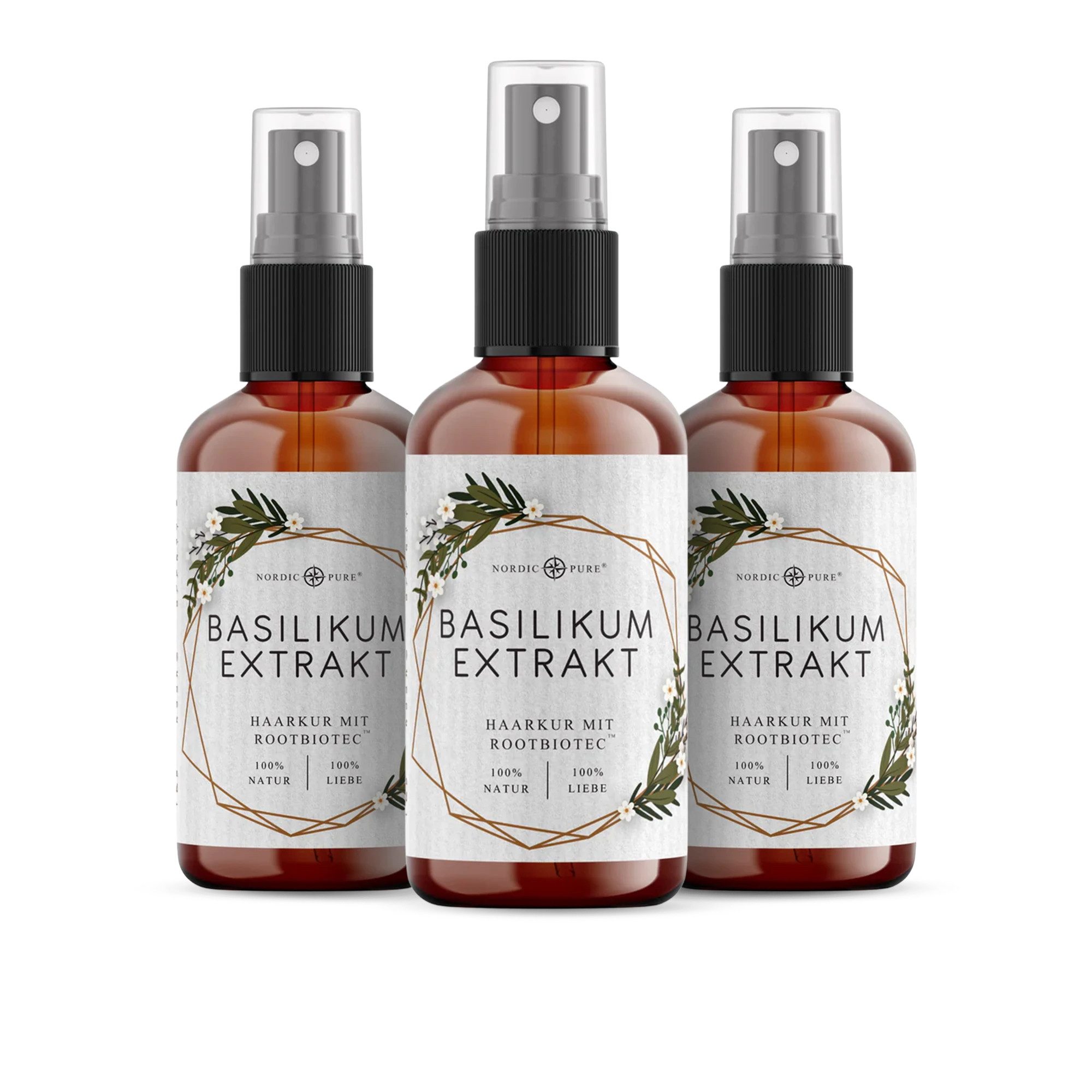 Nordic Pure® Haarserum Nordic Pure Basilikum-Extrakt mit RootBioTec™, Natürliche Haarkur für dünnes & brüchiges Haar für mehr Fülle und Vitalität