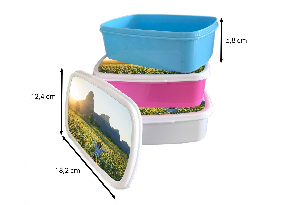 Frau Brotbox Lunchbox Kunststoff - Snackbox, Brotdose für rosa Kunststoff, Kinder, Mädchen, (2-tlg), - MuchoWow Erwachsene, Sonnenblume Italien,