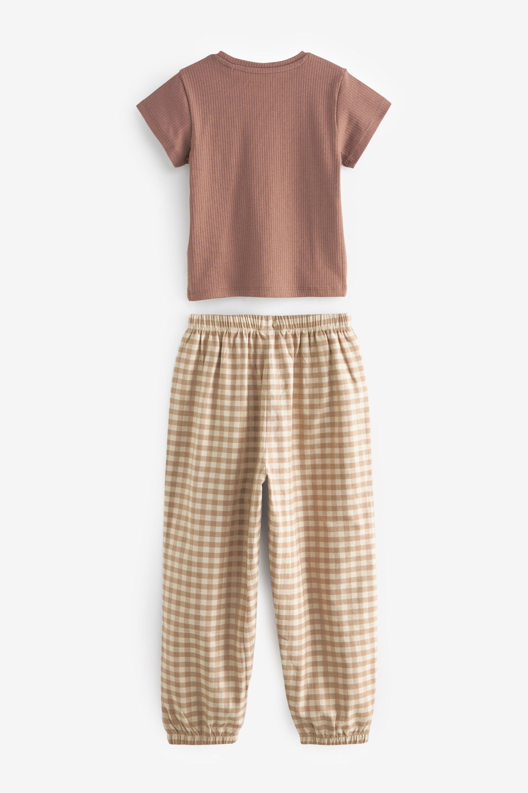 Next Pyjama Jogger Schlafanzug (2 Gingham Brown/Cream tlg)