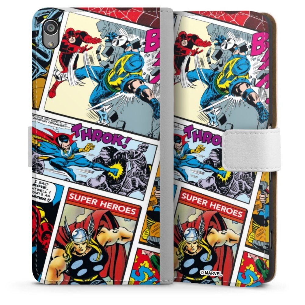 DeinDesign Handyhülle Marvel Retro Comic Blue, Sony Xperia XA Hülle Handy Flip Case Wallet Cover Handytasche Leder